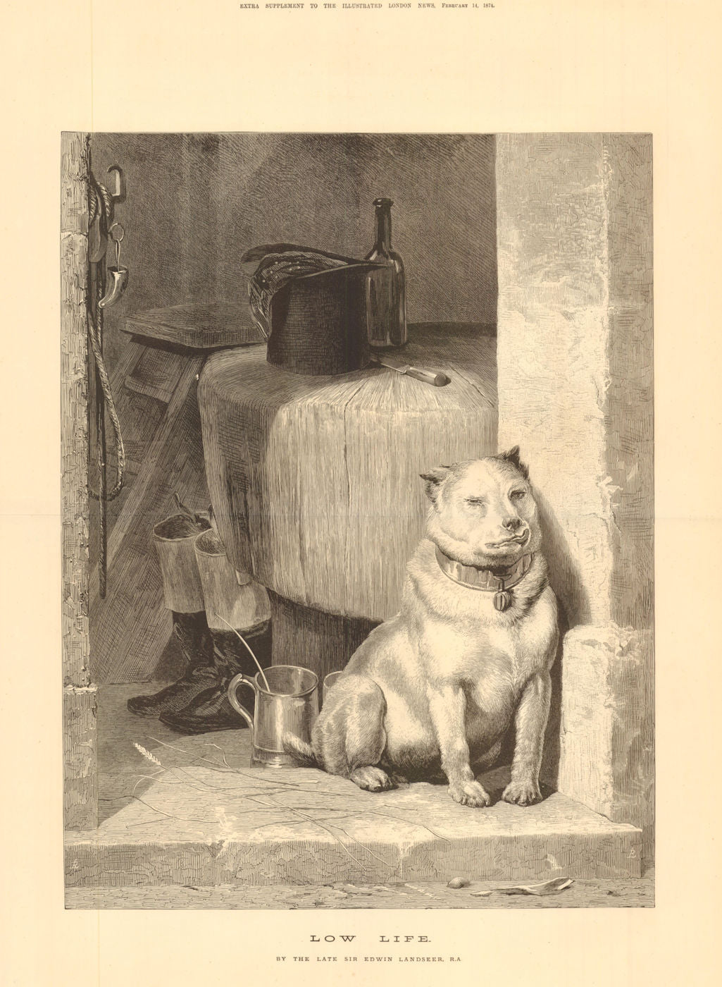 Low Life, by Sir Edwin Landseer. Dogs 1874 old antique vintage print picture